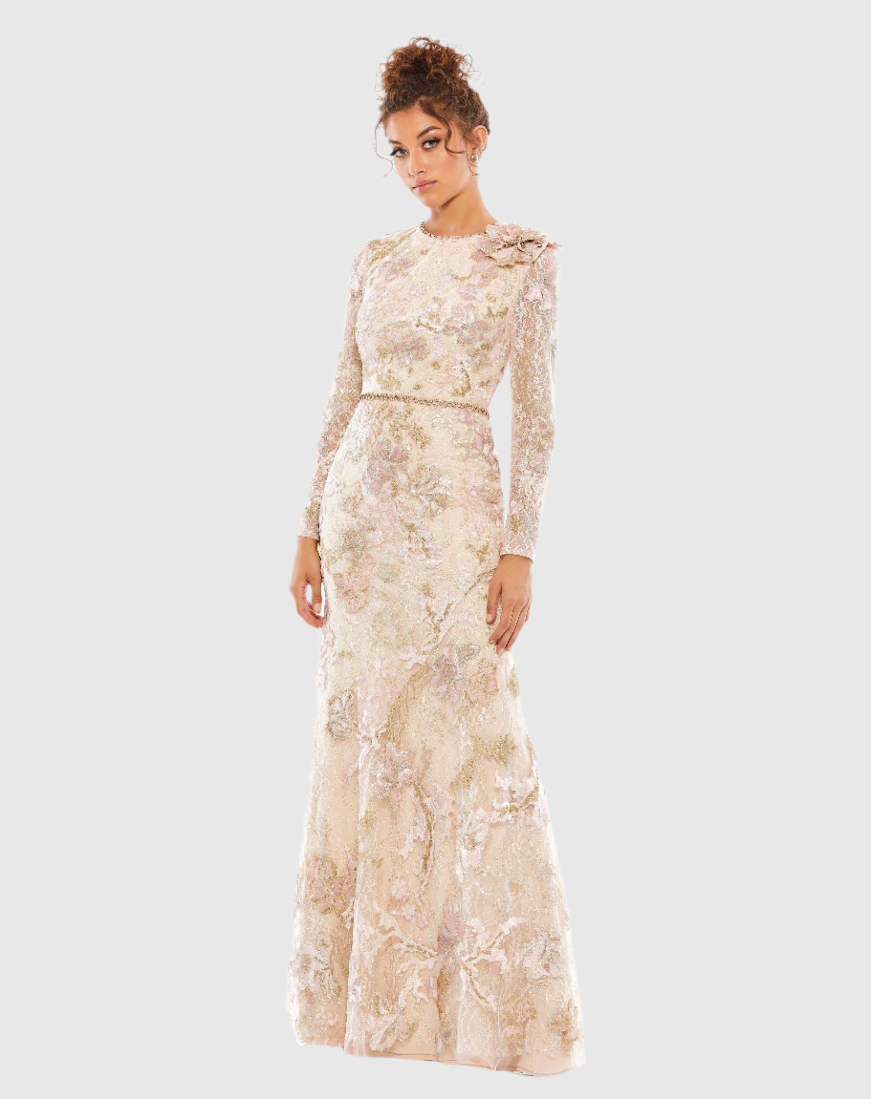 Floral Embroidered Lace Trumpet Gown ...